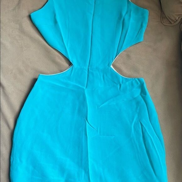 NAVEN Turquoise cut out mini silk dress size S - Picture 4 of 6
